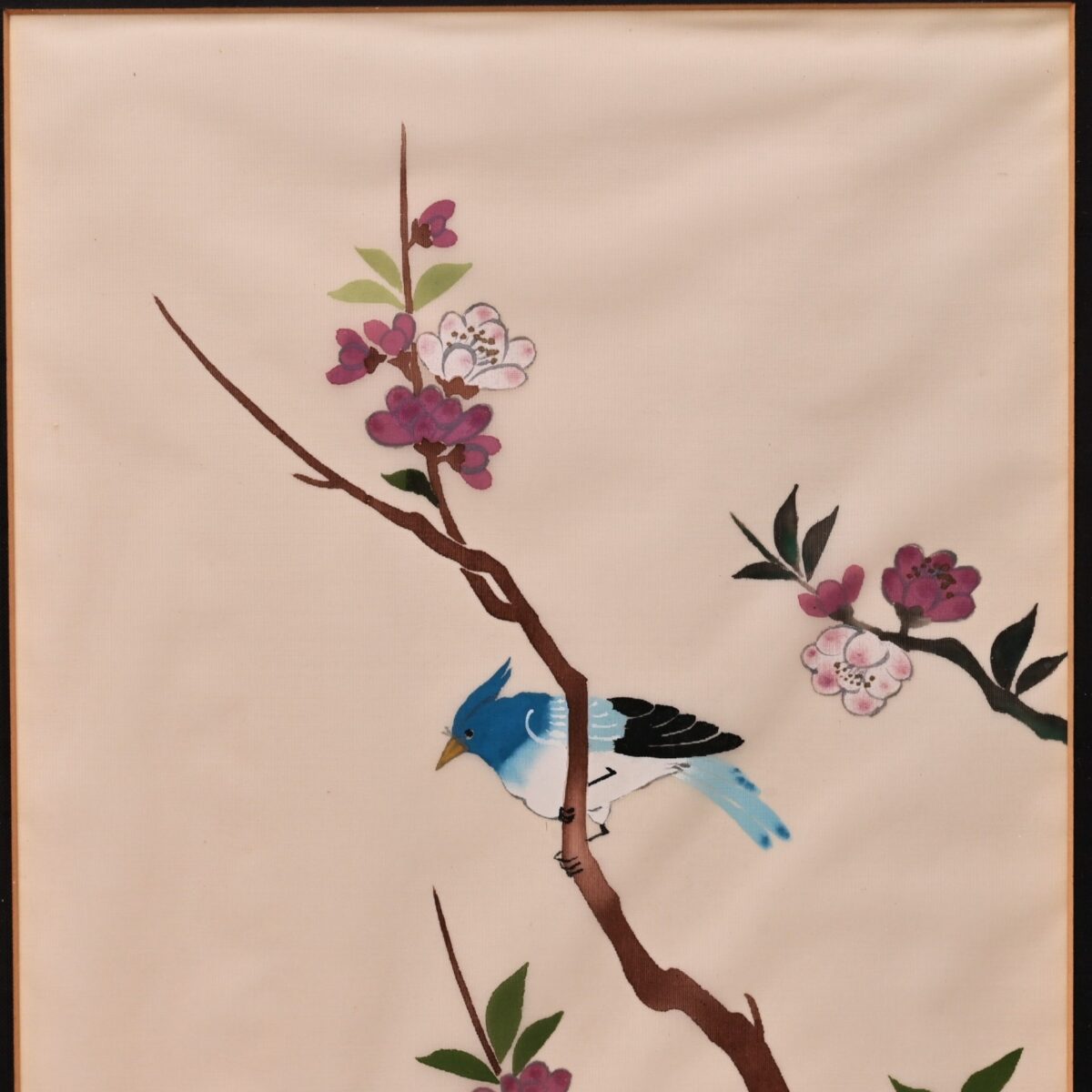 Antique Original Vintage Signed Oriental Feng Shui Asian Floral Bird Painting