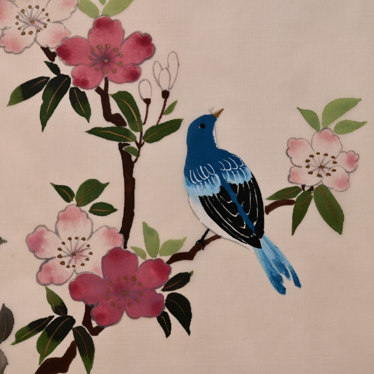 Antique Original Vintage Signed Asian Feng Shui Oriental Floral Bird Painting