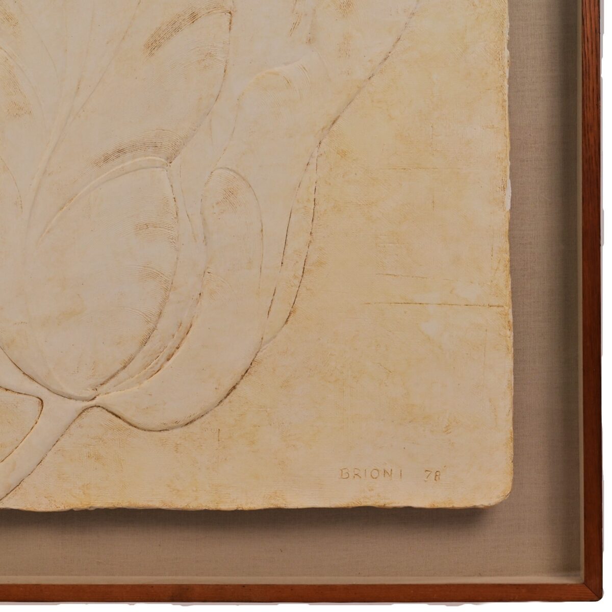 BRIONI Original Vintage Signed Bas Relief Plaster Wall Sculpture Floral Painting