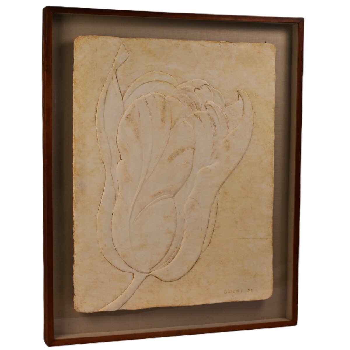 BRIONI Original Vintage Signed Bas Relief Plaster Wall Sculpture Floral Painting
