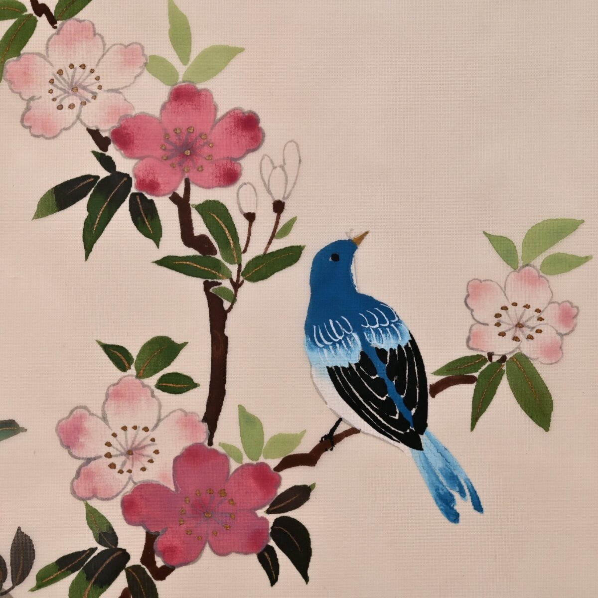Antique Original Vintage Signed Asian Feng Shui Oriental Floral Bird Painting