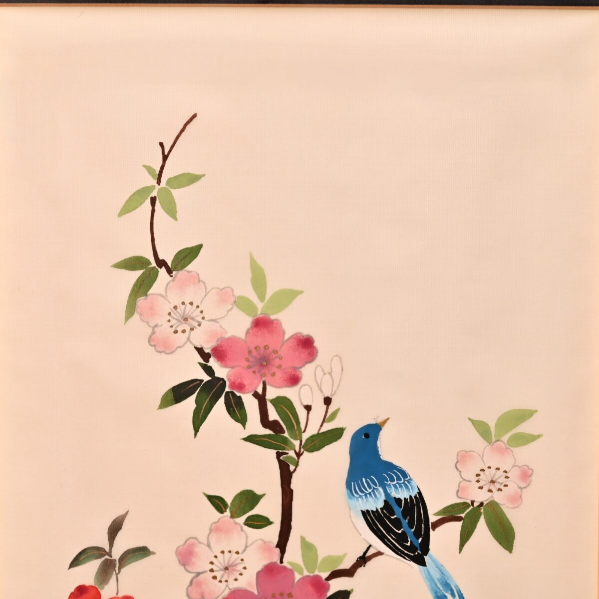 Antique Original Vintage Signed Asian Feng Shui Oriental Floral Bird Painting
