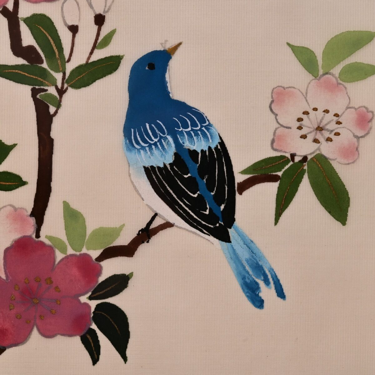Antique Original Vintage Signed Asian Feng Shui Oriental Floral Bird Painting
