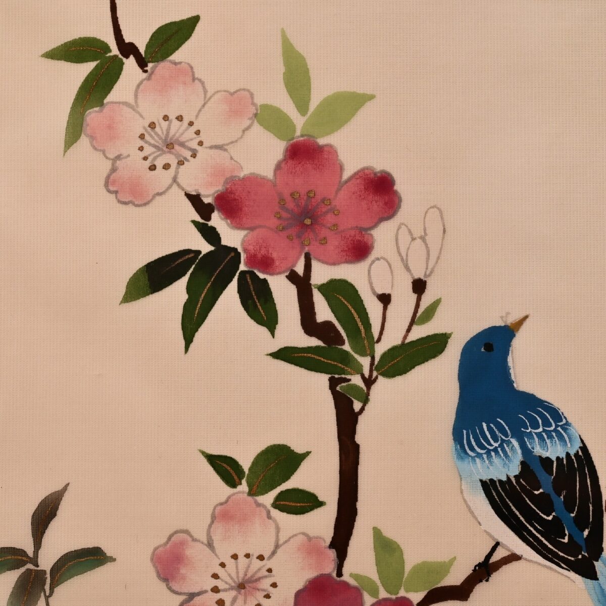 Antique Original Vintage Signed Asian Feng Shui Oriental Floral Bird Painting