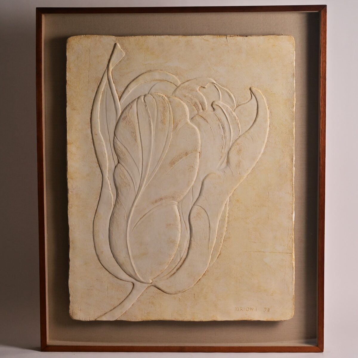 BRIONI Original Vintage Signed Bas Relief Plaster Wall Sculpture Floral Painting