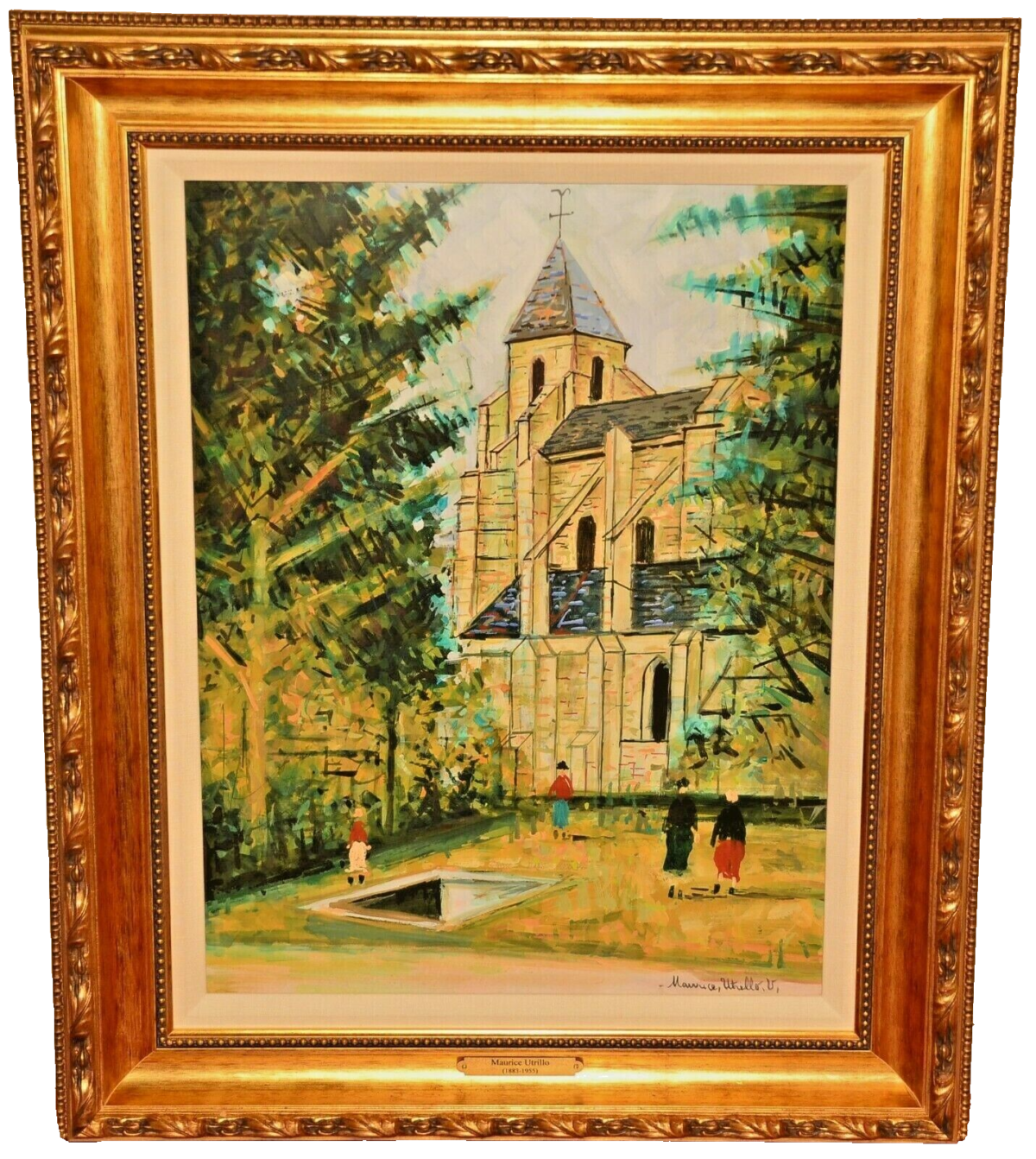 MAURICE UTRILLO Original Vintage Signed Garden Figure Landscape Gouache Painting