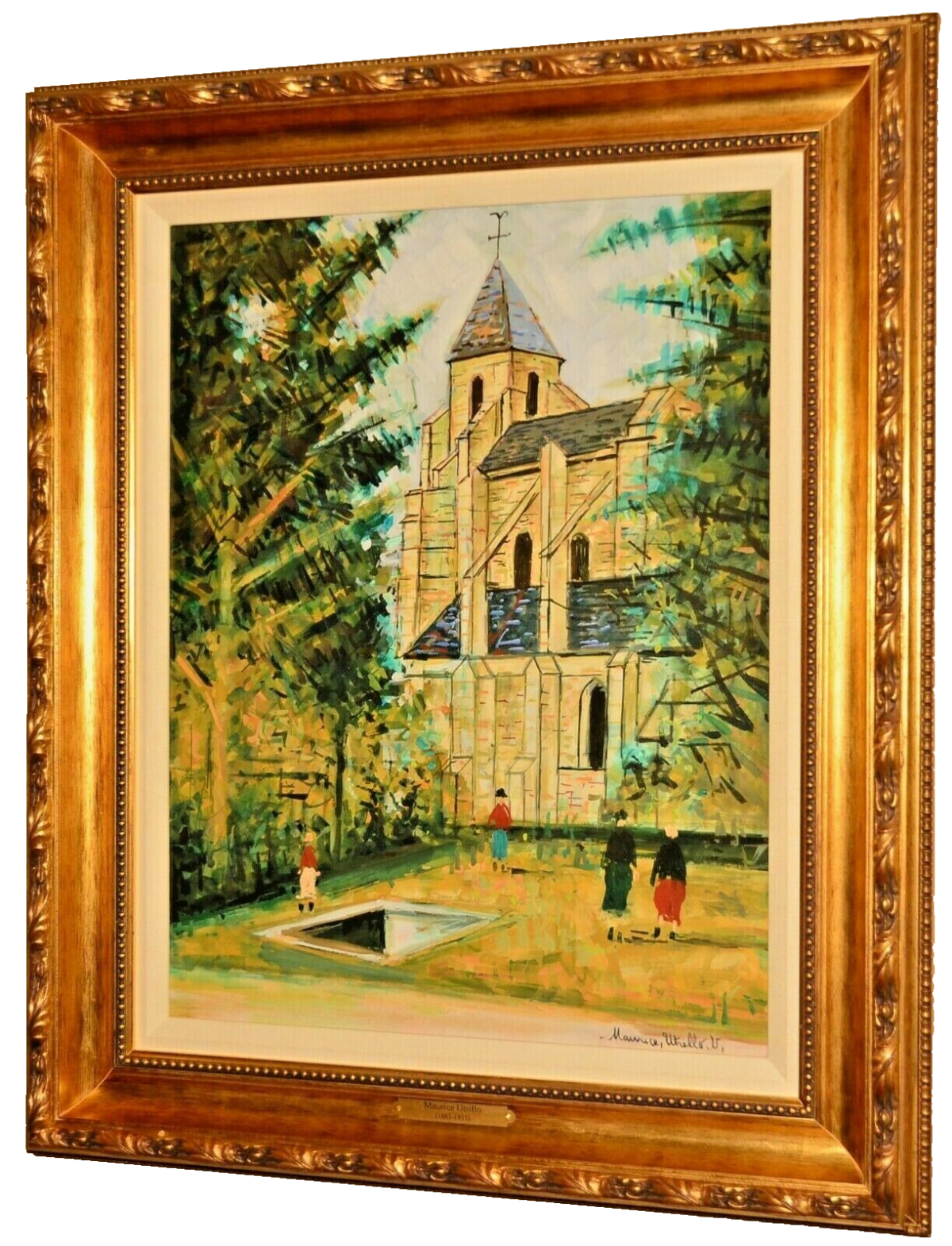MAURICE UTRILLO Original Vintage Signed Garden Figure Landscape Gouache Painting