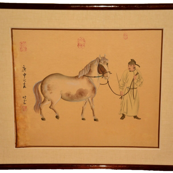 Li Gonglin Attr Antique Original Signed Ancient Chinese Horse Rider Oil Painting