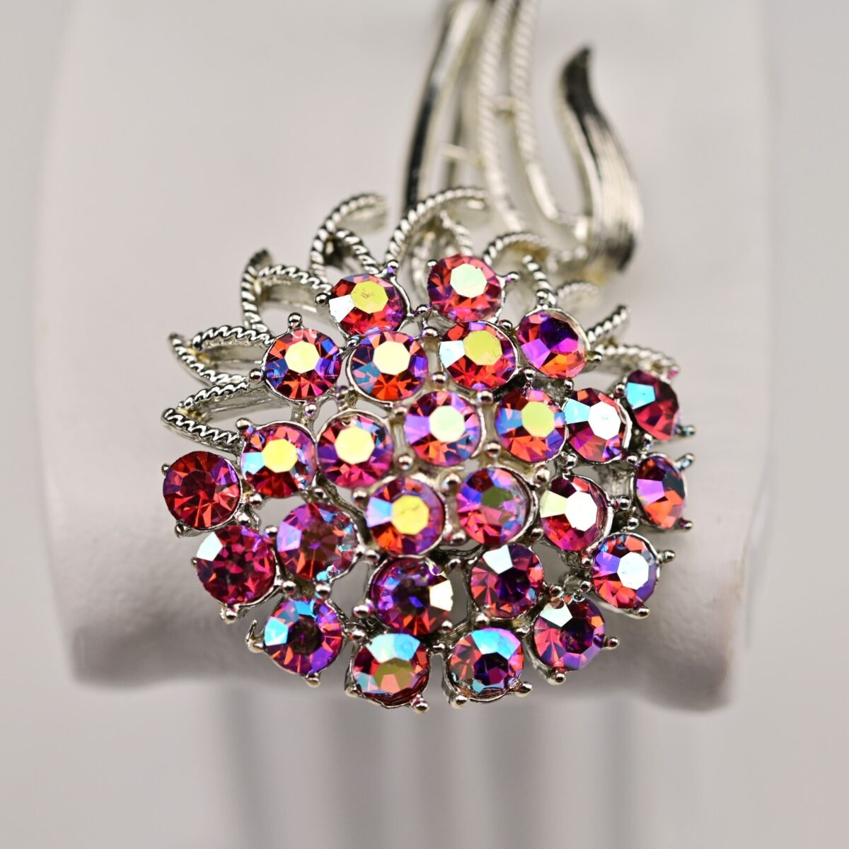 CORO Original Vintage Signed Aurora Borealis Rhinestone Estate Flower Brooch Pin