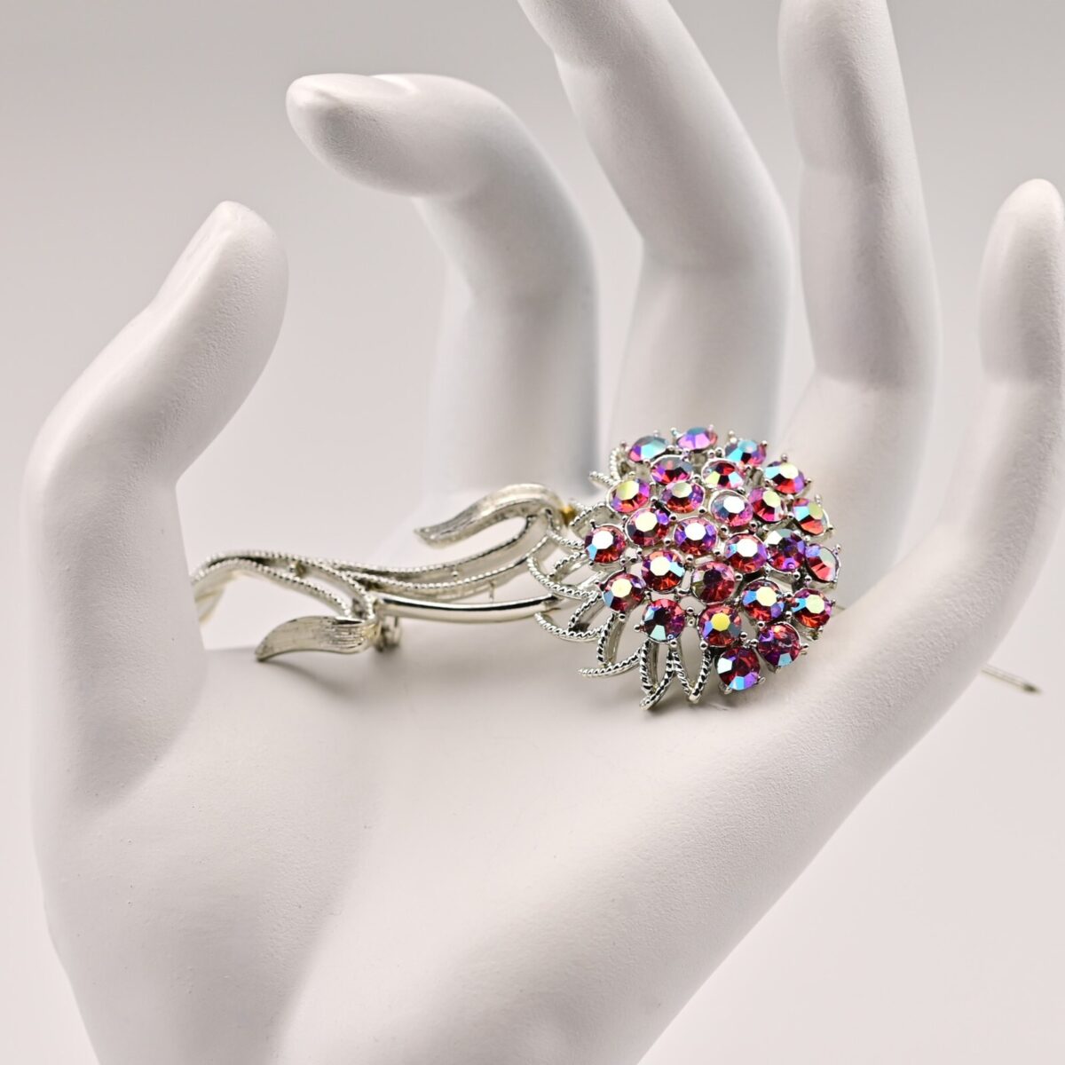 CORO Original Vintage Signed Aurora Borealis Rhinestone Estate Flower Brooch Pin