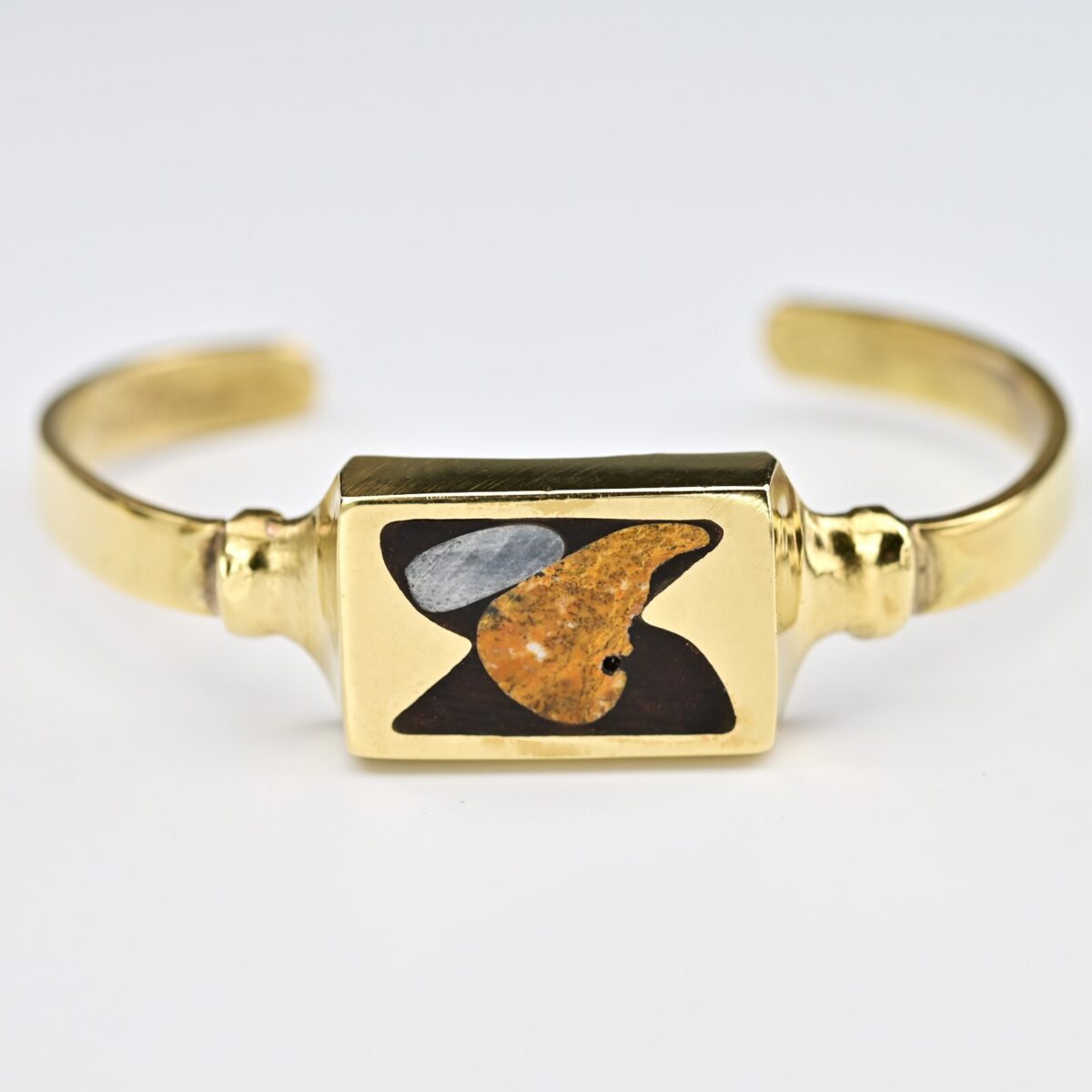 Vintage Original Designer MCM Solid Brass Gemstone Inlaid Enamel Estate Bracelet