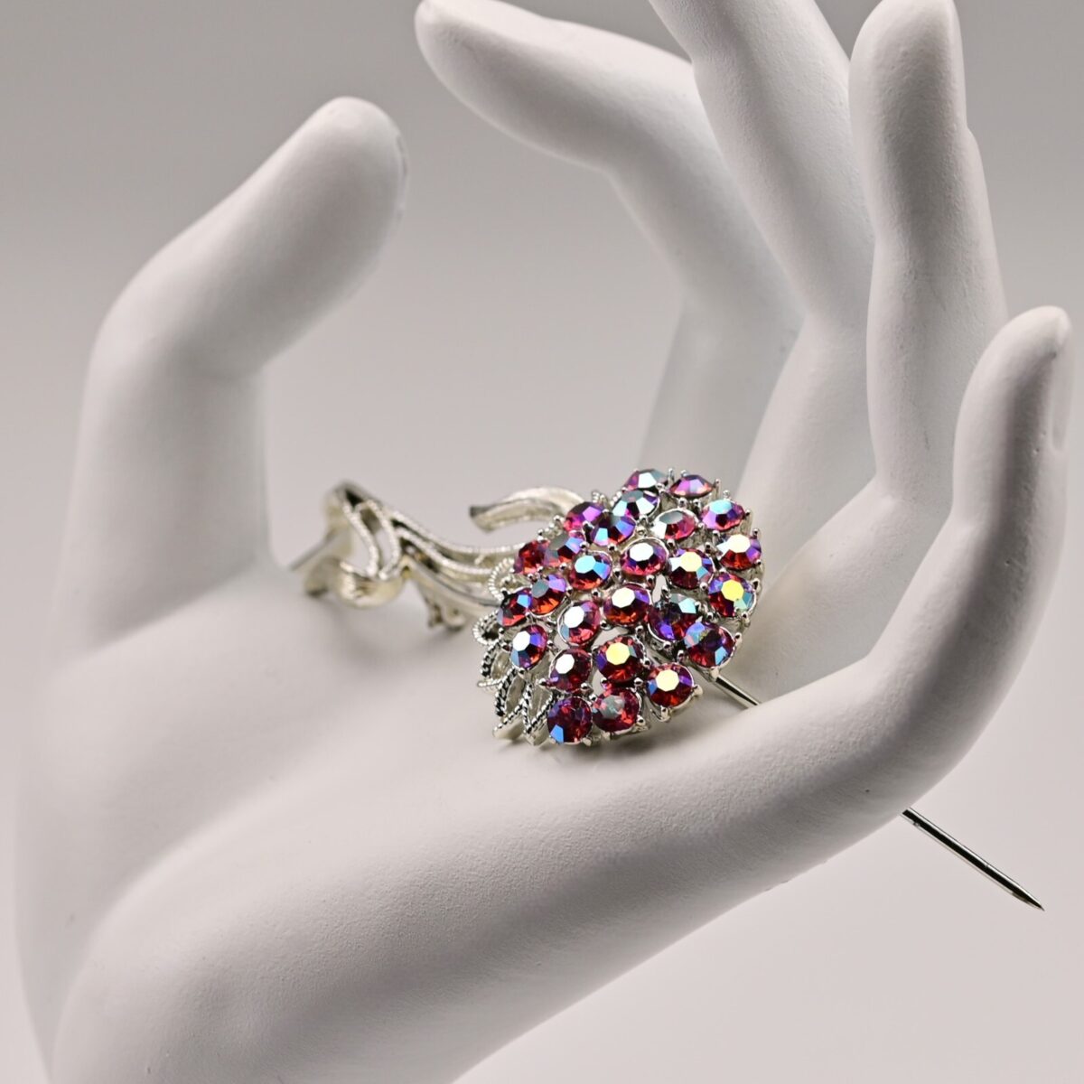 CORO Original Vintage Signed Aurora Borealis Rhinestone Estate Flower Brooch Pin