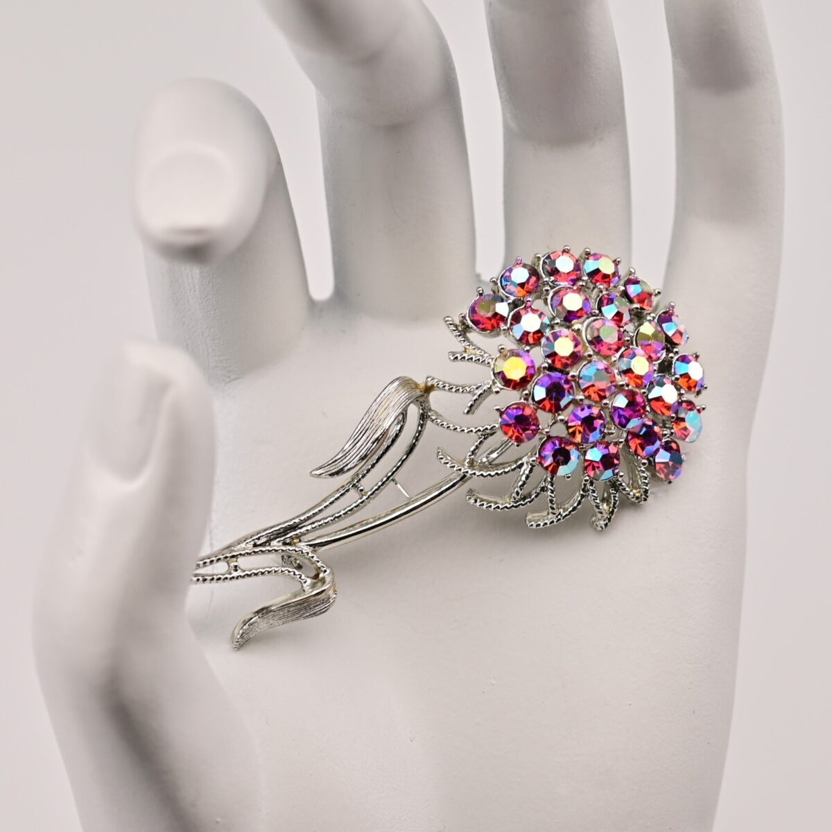 CORO Original Vintage Signed Aurora Borealis Rhinestone Estate Flower Brooch Pin