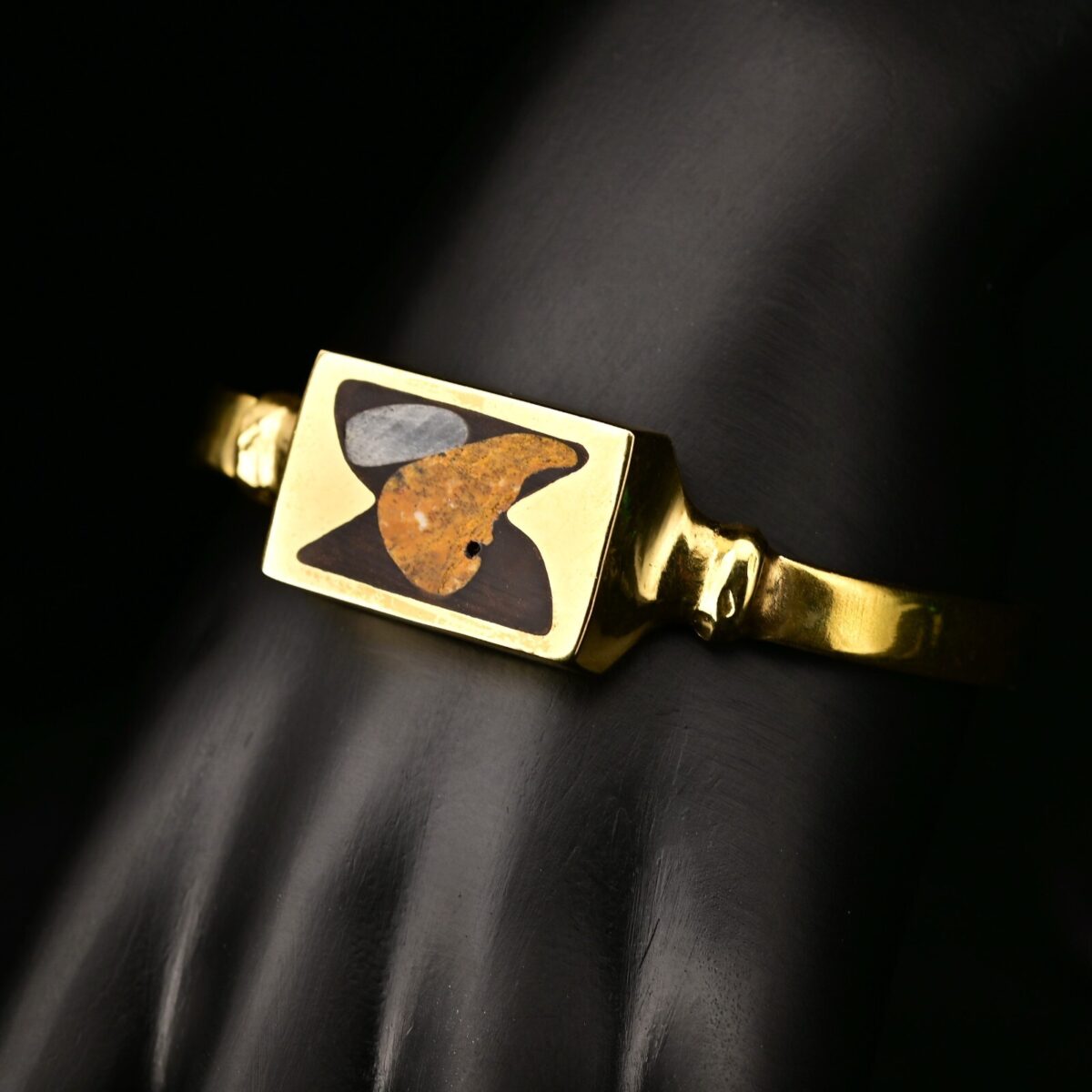 Vintage Original Designer MCM Solid Brass Gemstone Inlaid Enamel Estate Bracelet