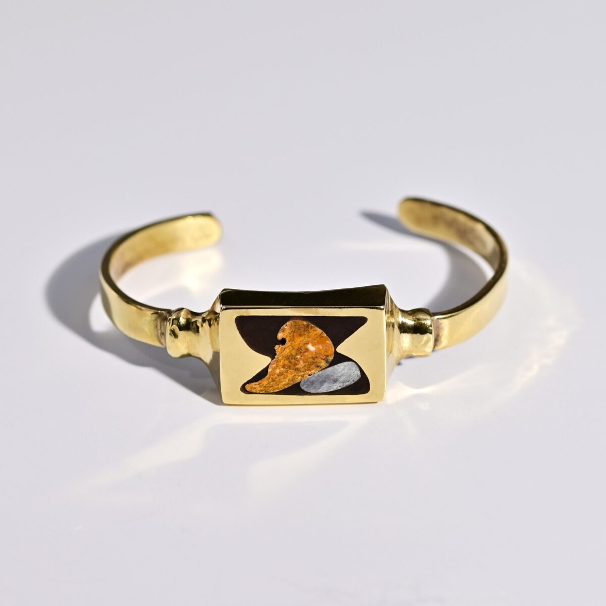 Vintage Original Designer MCM Solid Brass Gemstone Inlaid Enamel Estate Bracelet