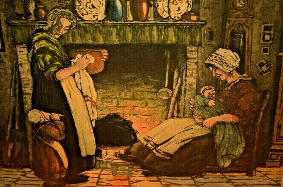 PAUL GILBERT Original Vintage Signed House Family Portrait Illustration Painting